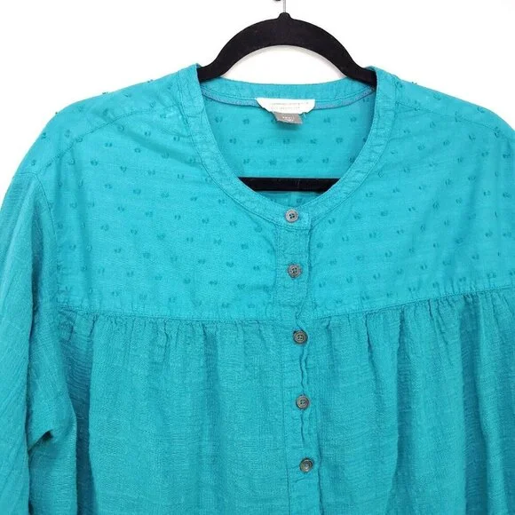 Pilcro By Anthropology Button Up Shirt Small Long Sleeves Green Top Swiss Dot - Picture 4 of 13